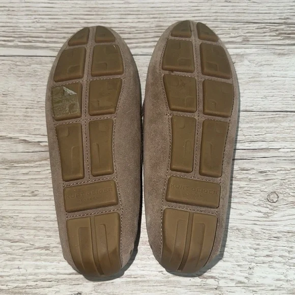 Kurt Geiger Eagle Driver Loafer Moccasin Flat Shoes Taupe Leather Suede 36 / 6